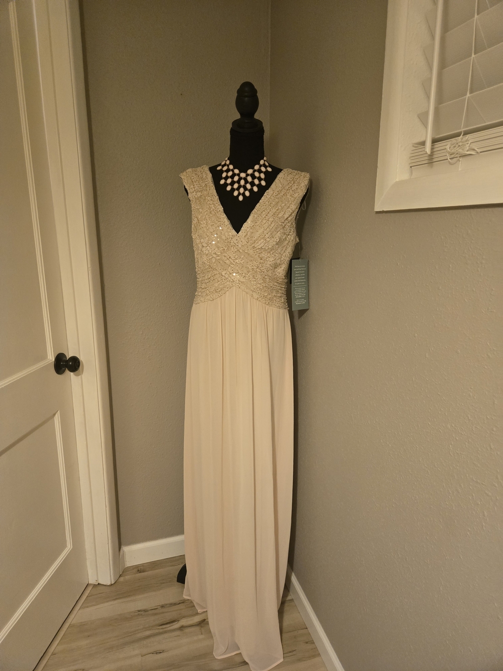 Sequined Cream V-Neck Maxi Dress